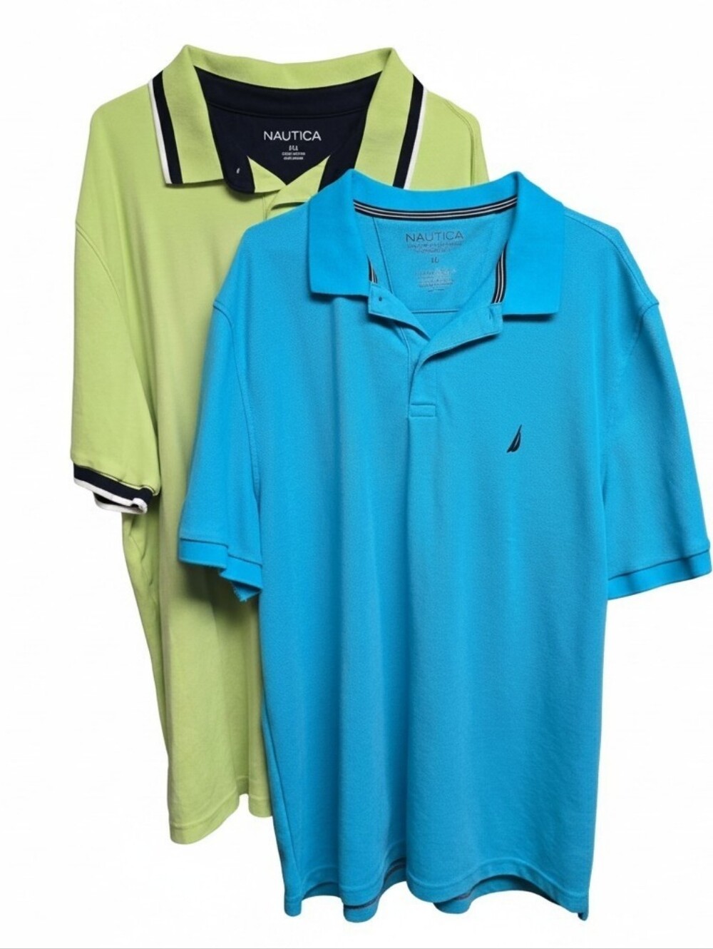 LOT OF 2 Nautica Men's XXL Polos Lime Green & Aqua Blue Shirts BUNDLE and save!